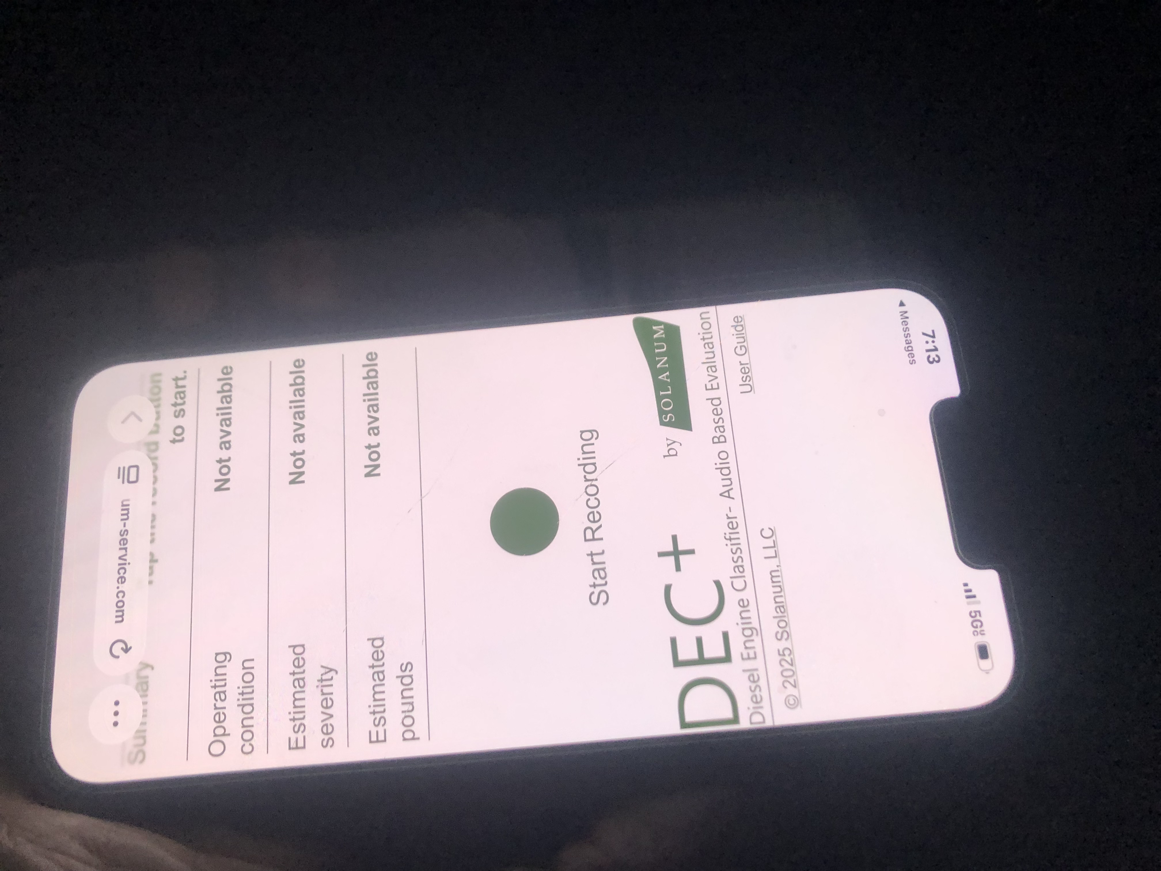 DEC+ app running on an iPhone something-teen, as photographed with a potato that has grease on the lens